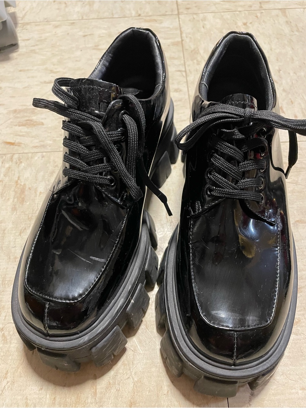 Women’s Chunky Lace-Up Platform Lug Sole Oxfords - Black 7.5 38